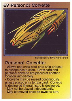 Need: 0    Want: 0    Have: 26    Will Trade: 22    In Storage: 13              E9 ‑ Personal Corvette  Set: PE  Rarity: V2    Artist: Mark Poole    