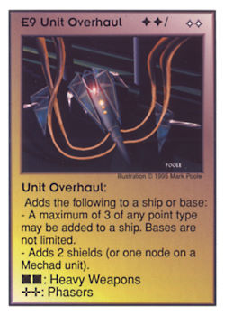 Need: 1    Want: 4    Have: 8    Will Trade: 0    In Storage: 1              E9 ‑ Unit Overhaul  Set: AT  Rarity: V1    Artist: Mark Poole    