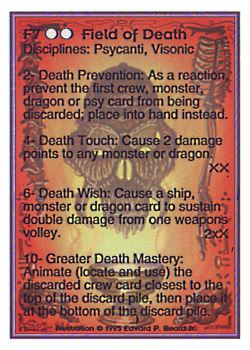 Need: 0    Want: 0    Have: 31    Will Trade: 25    In Storage: 24              F7 ‑ Field of Death  Set: PoM  Rarity: V1    Artist: Edward P. Beard Jr.    