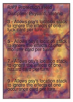 Need: 0    Want: 6    Have: 7    Will Trade: 0    In Storage: 0              R/F7 ‑ Protection Field  Set: AT  Rarity: V1    Artist: Elvis McMaad    