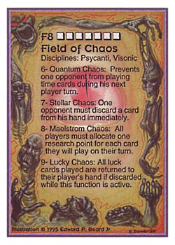 Need: 0    Want: 0    Have: 170    Will Trade: 166    In Storage: 44              F8 ‑ Field of Chaos  Set: PoM  Rarity: R1    Artist: Edward P. Beard Jr.    