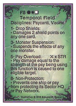 Need: 0    Want: 0    Have: 141    Will Trade: 137    In Storage: 44              F8 ‑ Temporal Field  Set: PoM  Rarity: U1    Artist: Edward P. Beard Jr.    