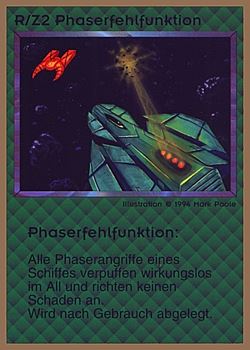 Need: 0    Want: 0    Have: 73 (+167)    Will Trade: 69    In Storage: 25              R/Z2 ‑ Phaser Malfunction (Phaserfehlfunktion)  Set: GGB  Rarity: U1    Artist: Mark Poole    