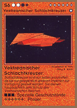 Need: 0    Want: 0    Have: 15 (+33)    Will Trade: 12    In Storage: 9              S6 ‑ Vektrean Battlecruiser (Vektreanischer Schlachtkreuzer)  Set: GGB  Rarity: R1    Artist: Gary A. Kalin    