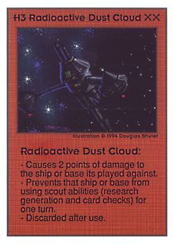 Need: 0    Want: 0    Have: 145 (+54)    Will Trade: 141    In Storage: 38              H3 ‑ Radioactive Dust Cloud  Set: UE  Rarity: U1    Artist: Douglas Shuler    
