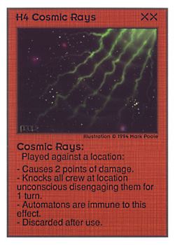 Need: 0    Want: 0    Have: 91 (+35)    Will Trade: 87    In Storage: 50              H4 ‑ Cosmic Rays  Set: UE  Rarity: R1    Artist: Mark Poole    