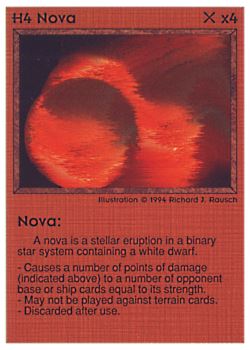 Need: 0    Want: 0    Have: 36 (+27)    Will Trade: 32    In Storage: 24              H4 ‑ Nova (Left)  Set: PE  Rarity: U1    Artist: Josepha Haveman    
