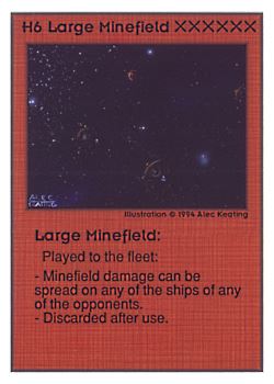 Need: 0    Want: 0    Have: 107 (+3)    Will Trade: 104    In Storage: 50              H6 ‑ Large Minefield  Set: UE  Rarity: R1    Artist: Alec Keating    