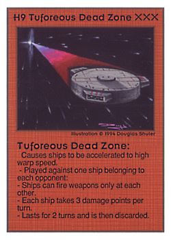 Need: 0    Want: 0    Have: 28 (+7)    Will Trade: 26    In Storage: 18              H9 ‑ Tuforeous Dead Zone  Set: UE  Rarity: V1    Artist: Douglas Shuler    
