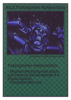 Need: 0    Want: 0    Have: 194 (+57)    Will Trade: 190    In Storage: 42              R/L3 ‑ Transporter Malfunction  Set: UE  Rarity: U1    Artist: Douglas Shuler    