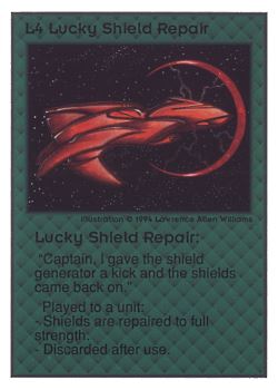 Need: 0    Want: 0    Have: 101 (+40)    Will Trade: 97    In Storage: 50              L4 ‑ Lucky Shield Repair  Set: UE  Rarity: R1    Artist: Lawrence Allen Williams    