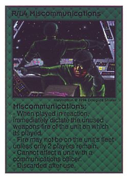 Need: 0    Want: 0    Have: 15 (+28)    Will Trade: 11    In Storage: 7              R/L4 ‑ Miscommunications  Set: UE  Rarity: V1    Artist: Douglas Shuler    