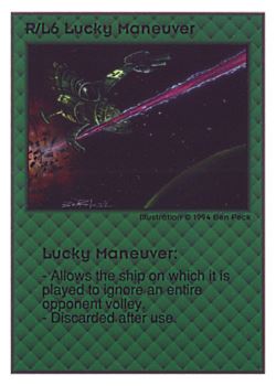 Need: 0    Want: 0    Have: 25 (+26)    Will Trade: 22    In Storage: 10              R/L6 ‑ Lucky Maneuver  Set: UE  Rarity: V1    Artist: Ben Peck    