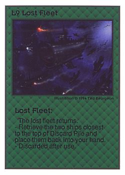 Need: 0    Want: 0    Have: 21 (+30)    Will Trade: 19    In Storage: 13              L9 ‑ Lost Fleet  Set: UE  Rarity: V1    Artist: Ted Beargeon    