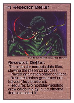 Need: 0    Want: 0    Have: 104 (+35)    Will Trade: 100    In Storage: 50              M1 ‑ Research Defiler  Set: UE  Rarity: R1    Artist: Paul 'Prof' Herbert    