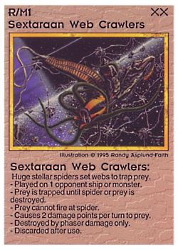 Need: 0 Want: 0 Have: 57 (+277) Will Trade: 53 In Storage: 36 R/M1 ‑ Sextaraan Web Crawlers Set: NE Rarity: C1 Artist: Randy Asplund‑Faith Need: 0 Want: 0 Have: 57 (+277) Will Trade: 53 In Storage: 36 R/M1 ‑ Sextaraan Web Crawlers Set: NE Rarity: C1 Artist: Randy Asplund‑Faith