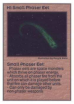 Need: 0    Want: 0    Have: 284 (+41)    Will Trade: 280    In Storage: 52              M1 ‑ Small Phaser Eel  Set: UE  Rarity: C1    Artist: Gary A. Kalin    