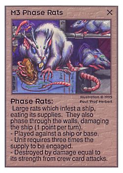 Need: 0    Want: 0    Have: 387 (+23)    Will Trade: 383    In Storage: 52              M3 ‑ Phase Rats  Set: UE  Rarity: C1    Artist: Paul 'Prof' Herbert    