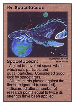 Need: 0    Want: 0    Have: 92 (+36)    Will Trade: 88    In Storage: 50              M4 ‑ Spacetacean  Set: UE  Rarity: R1    Artist: Mark Poole    