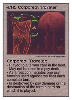 Need: 0    Want: 0    Have: 163    Will Trade: 155    In Storage: 50              R/M5 ‑ Corporeal Traveler  Set: PoM  Rarity: R1    Artist: Ben Peck    