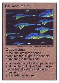 Need: 0    Want: 0    Have: 104 (+39)    Will Trade: 100    In Storage: 50              M5 ‑ Occumbus  Set: UE  Rarity: R1    Artist: Lawrence Allen Williams    