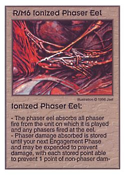 Need: 3    Want: 9    Have: 1    Will Trade: 0    In Storage: 0              R/M6 ‑ Ionized Phaser Eel  Set: AF  Rarity: V3    Artist: jael    