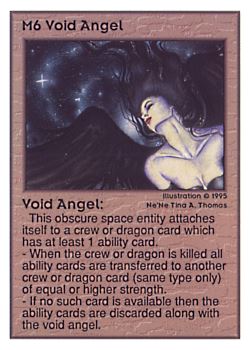 Need: 0    Want: 0    Have: 104 (+9)    Will Trade: 101    In Storage: 50              M6 ‑ Void Angel  Set: UE  Rarity: R1    Artist: Ne'Ne Tina A. Thomas    