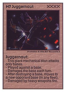 Need: 0    Want: 0    Have: 29 (+3)    Will Trade: 26    In Storage: 17              M7 ‑ Juggernaut  Set: UE  Rarity: V1    Artist: Ron Rousselle II    