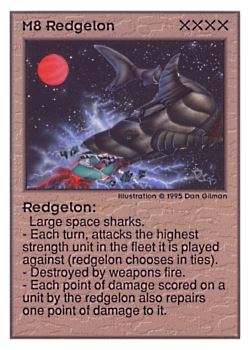 Need: 0    Want: 0    Have: 31 (+6)    Will Trade: 29    In Storage: 19              M8 ‑ Redgelon  Set: UE  Rarity: V1    Artist: Dan Gillman    