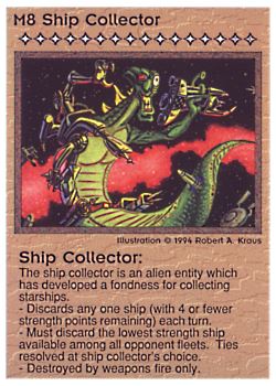 Need: 1    Want: 1    Have: 3 (+40)    Will Trade: 0    In Storage: 0              M8 ‑ Ship Collector  Set: PE  Rarity: V1    Artist: Robert A. Kraus    