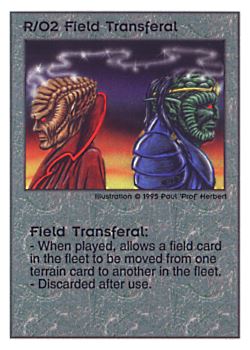Need: 0    Want: 0    Have: 25    Will Trade: 17    In Storage: 15              R/O2 ‑ Field Transferal  Set: PoM  Rarity: V1    Artist: Paul 'Prof' Herbert    