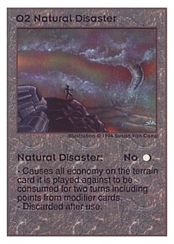 Need: 0    Want: 0    Have: 140 (+65)    Will Trade: 136    In Storage: 36              O2 ‑ Natural Disaster  Set: UE  Rarity: U1    Artist: Susan Van Camp    