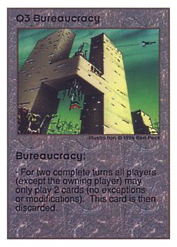 Need: 0    Want: 0    Have: 220 (+40)    Will Trade: 216    In Storage: 42              O3 ‑ Bureaucracy  Set: UE  Rarity: U1    Artist: Ben Peck    