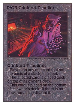 Need: 0    Want: 0    Have: 212 (+121)    Will Trade: 208    In Storage: 47              R/O3 ‑ Crinkled Timeline  Set: UE  Rarity: U1    Artist: Douglas Chaffee    
