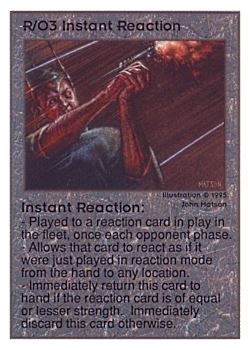 Need: 0    Want: 0    Have: 207 (+115)    Will Trade: 203    In Storage: 49              R/O3 ‑ Instant Reaction  Set: UE  Rarity: U1    Artist: John D. Matson    