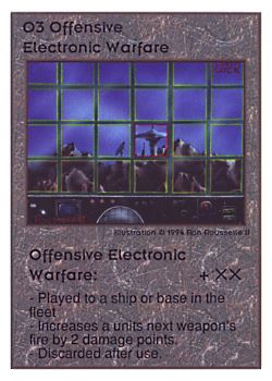 Need: 0    Want: 0    Have: 271 (+47)    Will Trade: 267    In Storage: 50              O3 ‑ Offensive Electronic Warfare  Set: UE  Rarity: C1    Artist: Ron Rousselle II    