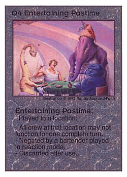 Need: 0    Want: 0    Have: 98 (+169)    Will Trade: 94    In Storage: 50              O4 ‑ Entertaining Pastime  Set: UE  Rarity: R1    Artist: Randy Asplund‑Faith    