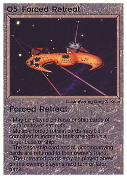 Need: 1    Want: 0    Have: 1 (+37)    Will Trade: 0    In Storage: 0              O5 ‑ Forced Retreat (1st Print)  Set: PE  Rarity: R2    Artist: Gary A. Kalin    
