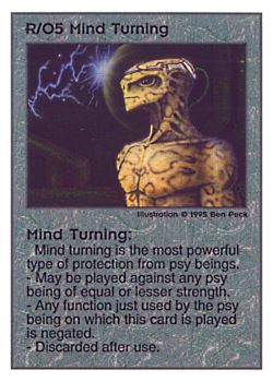 Need: 0    Want: 0    Have: 167    Will Trade: 159    In Storage: 50              R/O5 ‑ Mind Turning  Set: PoM  Rarity: R1    Artist: Ben Peck    