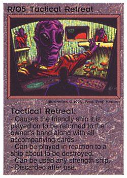 Need: 0 Want: 0 Have: 21 (+107) Will Trade: 17 In Storage: 13 R/O5 ‑ Tactical Retreat (2nd Print) Set: PE Rarity: R1 Artist: Paul 'Prof' Herbert Need: 0 Want: 0 Have: 21 (+107) Will Trade: 17 In Storage: 13 R/O5 ‑ Tactical Retreat (2nd Print) Set: PE Rarity: R1 Artist: Paul 'Prof' Herbert