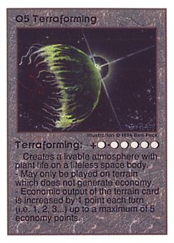 Need: 0    Want: 0    Have: 26 (+4)    Will Trade: 22    In Storage: 15              O5 ‑ Terraforming  Set: UE  Rarity: V1    Artist: Ben Peck    
