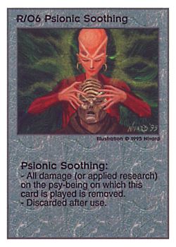 Need: 0    Want: 0    Have: 167    Will Trade: 161    In Storage: 50              R/O6 ‑ Psionic Soothing  Set: PoM  Rarity: R1    Artist: Nivard    