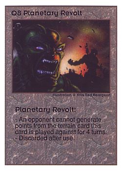 Need: 0    Want: 0    Have: 20 (+30)    Will Trade: 18    In Storage: 12              O8 ‑ Planetary Revolt  Set: UE  Rarity: V1    Artist: Ted Beargeon    