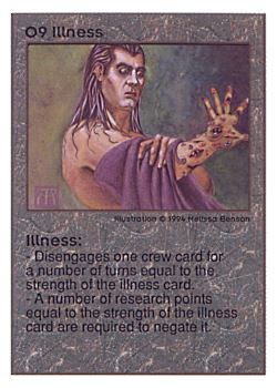 Need: 0    Want: 0    Have: 45 (+5)    Will Trade: 43    In Storage: 35              O9 ‑ Illness  Set: UE  Rarity: V1    Artist: Melissa A. Benson    