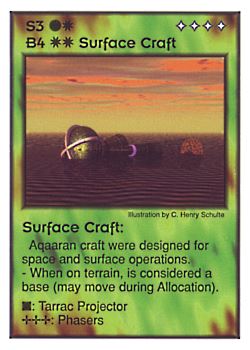 Need: 1    Want: 4    Have: 4    Will Trade: 0    In Storage: 0              B4/S3 ‑ Surface Craft (Aqaaran)  Set: GI  Rarity: V2    Artist: C. Henry Schulte    