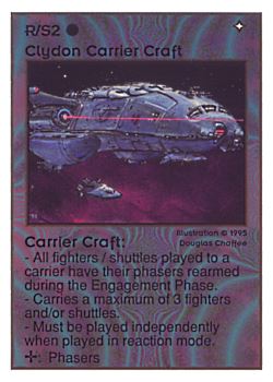 Need: 0    Want: 0    Have: 132 (+11)    Will Trade: 128    In Storage: 16              R/S2 ‑ Clydon Carrier Craft  Set: UE  Rarity: U3    Artist: Douglas Chaffee    