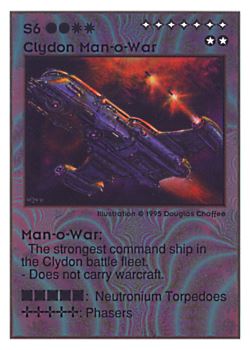 Need: 0    Want: 0    Have: 47 (+12)    Will Trade: 44    In Storage: 6              S6 ‑ Clydon Man‑o‑War ‑ Man‑o‑War  Set: UE  Rarity: V3    Artist: Douglas Chaffee    