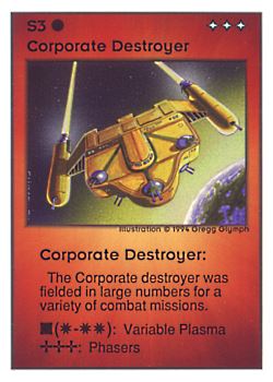 Need: 0    Want: 0    Have: 155 (+29)    Will Trade: 151    In Storage: 57              S3 ‑ Corporate Destroyer  Set: UE  Rarity: U4    Artist: Gregg Glymph    