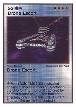 Need: 3    Want: 8    Have: 2    Will Trade: 0    In Storage: 0              S2 ‑ Drone Escort  Set: AF  Rarity: V2    Artist: George T. Henne Jr.    