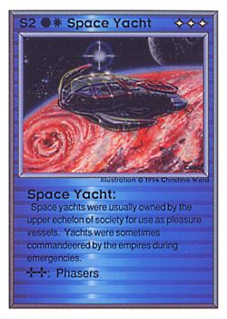 Need: 0    Want: 0    Have: 143 (+56)    Will Trade: 139    In Storage: 47              S2 ‑ Space Yacht  Set: UE  Rarity: U1    Artist: Christina Wald    
